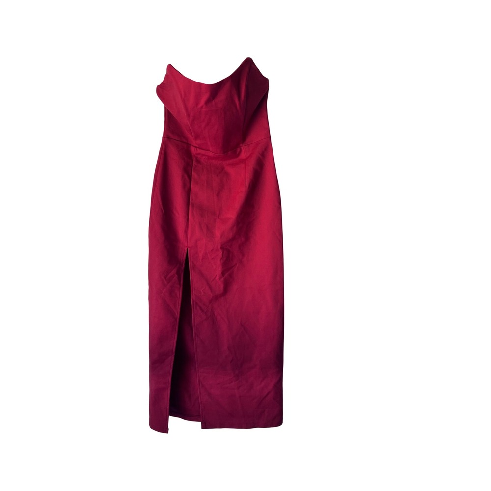 Thats So Fetch Red Strapless Sweetheart Midi Dress with Front Slit Size 4